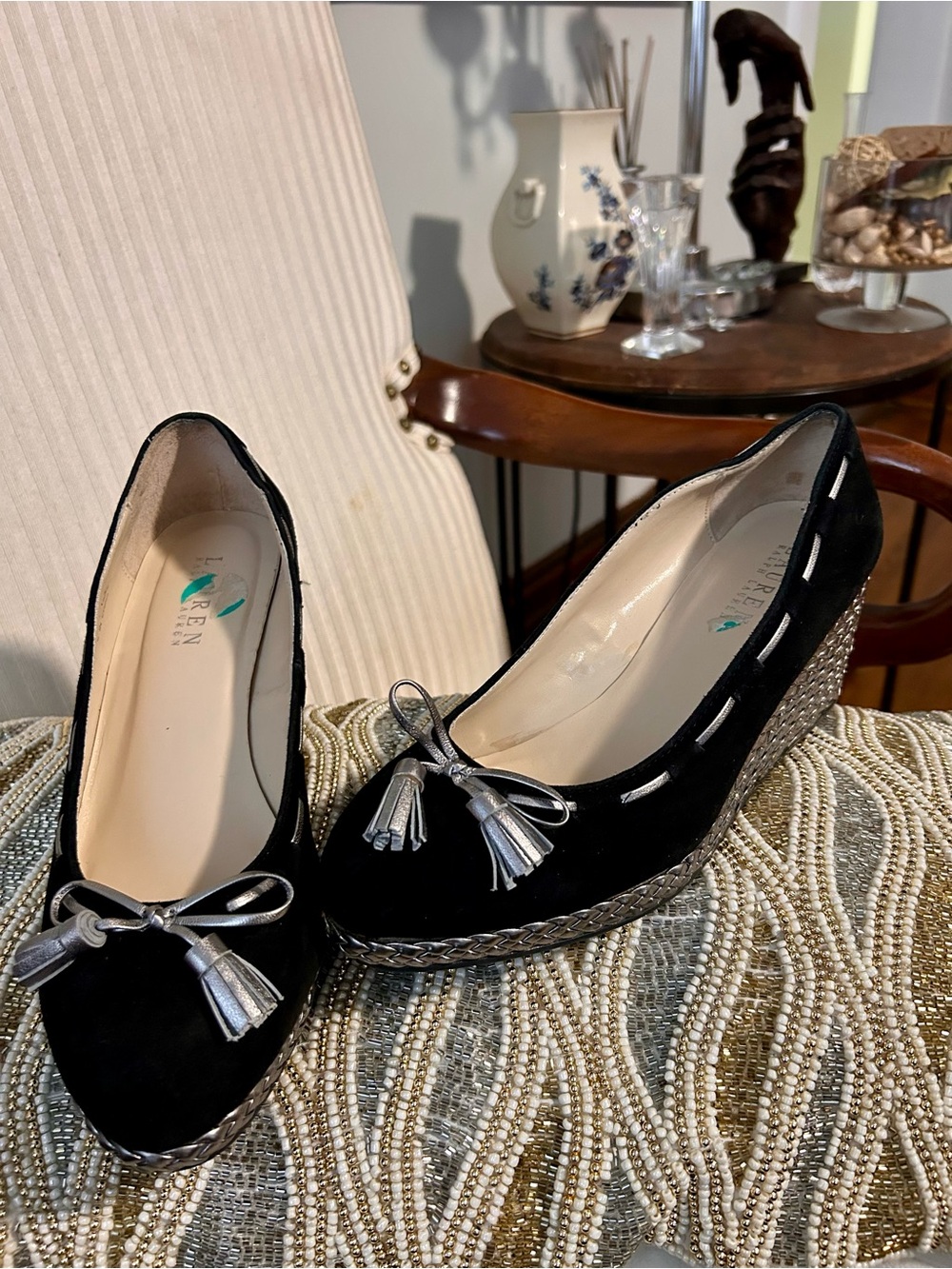Lauren Ralph Lauren suede Wedge Tassel wedges size 8